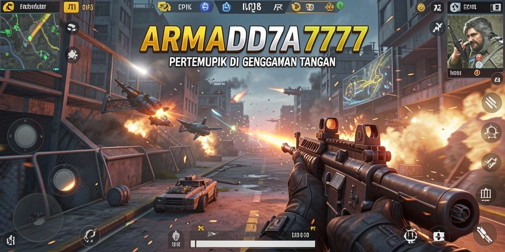 Screenshot gameplay menunjukkan aksi tembak-menembak yang seru di ARMADA777.