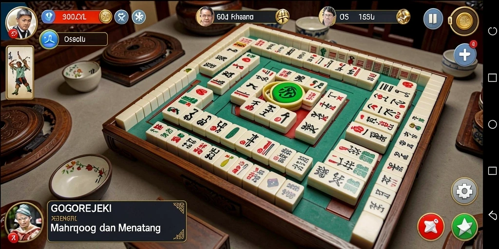 Tampilan screenshot utama dari gameplay GOGOREJEKI yang menampilkan suasana permainan Mahjong.