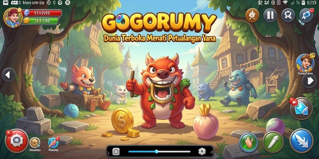 Gameplay GOGORUMMY dengan lingkungan dunia terbuka yang indah.