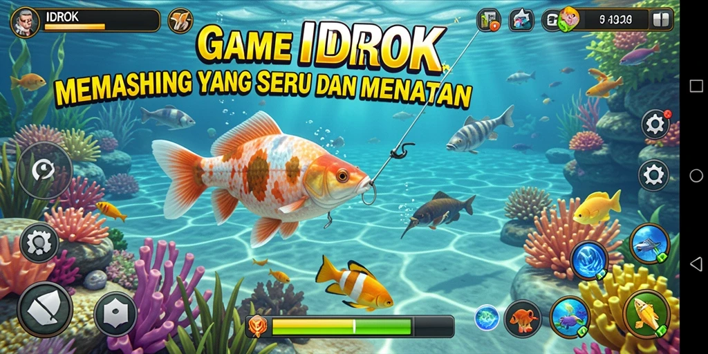 Screenshot gameplay IDROK yang menunjukkan pengalaman memancing yang mendebarkan.