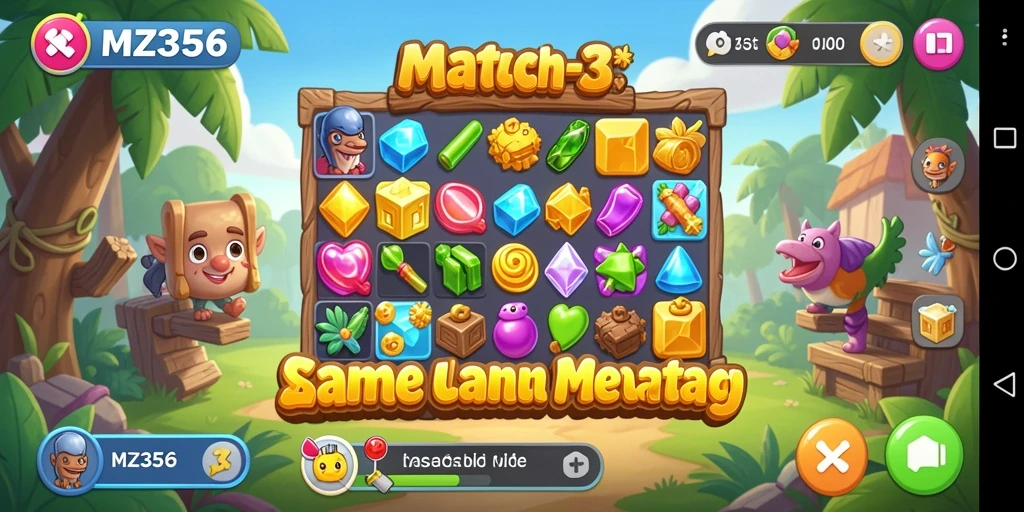 Tampilan gameplay MZ356 dengan kombinasi warna cerah dan efek match-3 yang memikat.