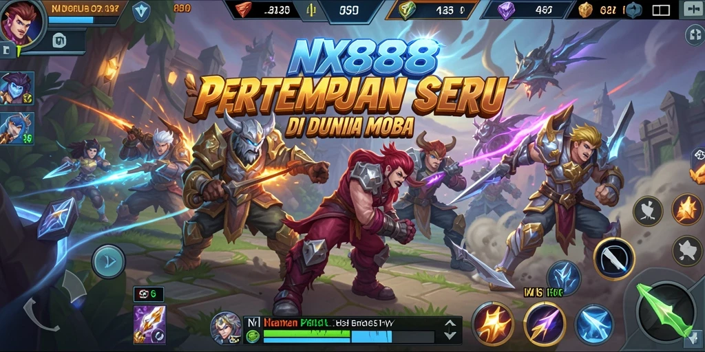 Screenshot gameplay NX888 menampilkan aksi seru dalam pertempuran hero.