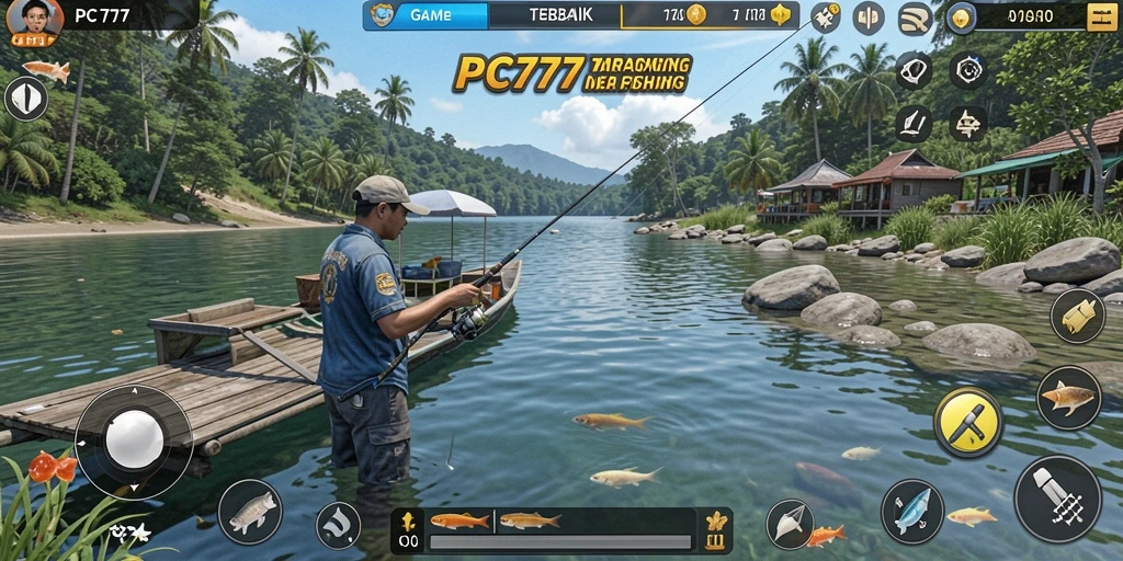 Screenshot gameplay PC777 menunjukkan suasana memancing yang mendebarkan.