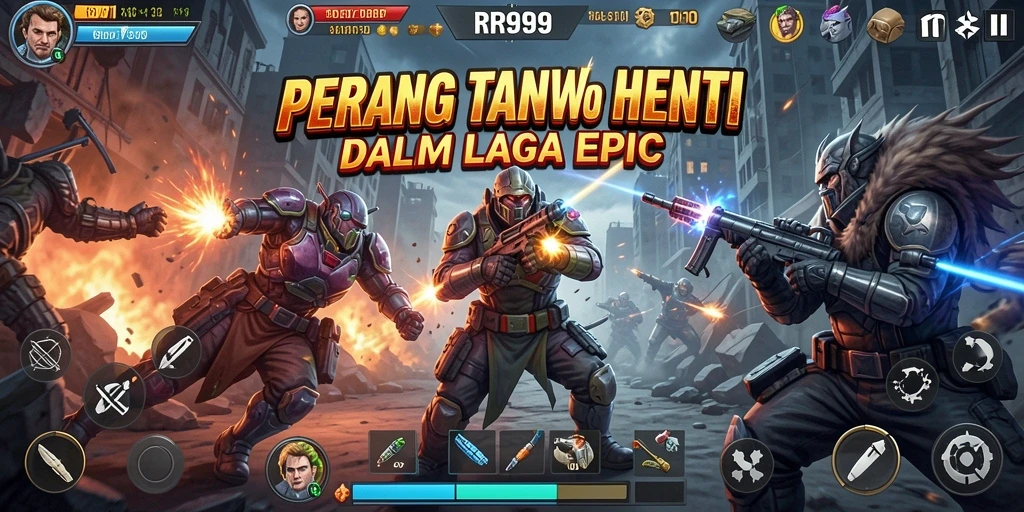 Tampilan gameplay seru dengan karakter bertarung dalam aksi penuh adrenalin.