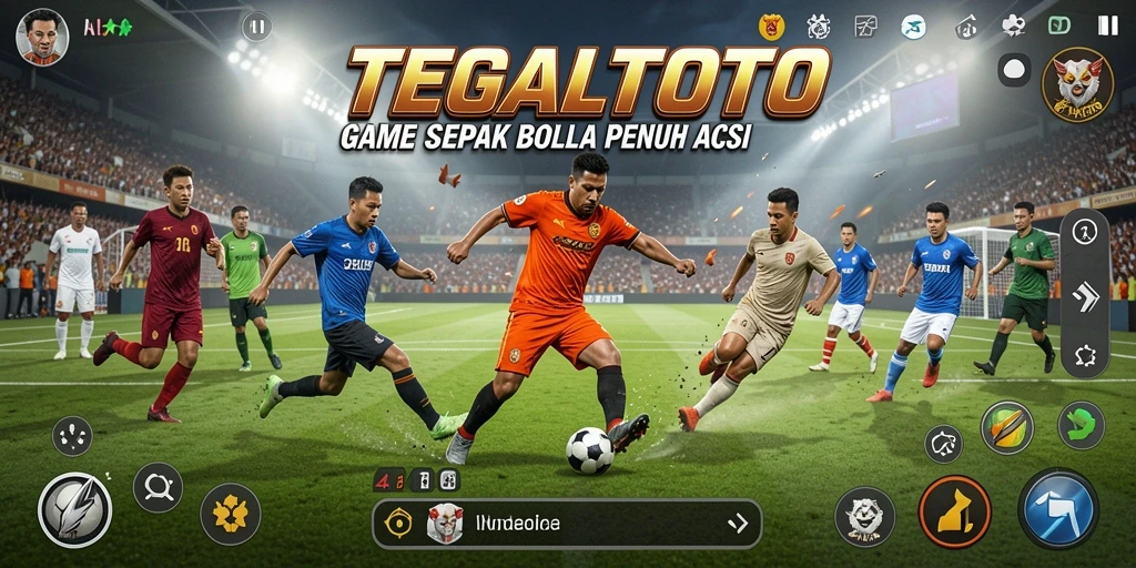 Screenshot gameplay TEGALTOTO menampilkan aksi seru di lapangan sepak bola.